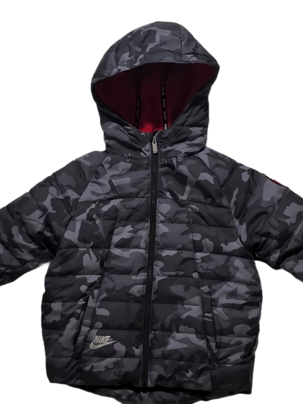Nike Black & Gray Camo Kids' Puffer Jacket with Hood